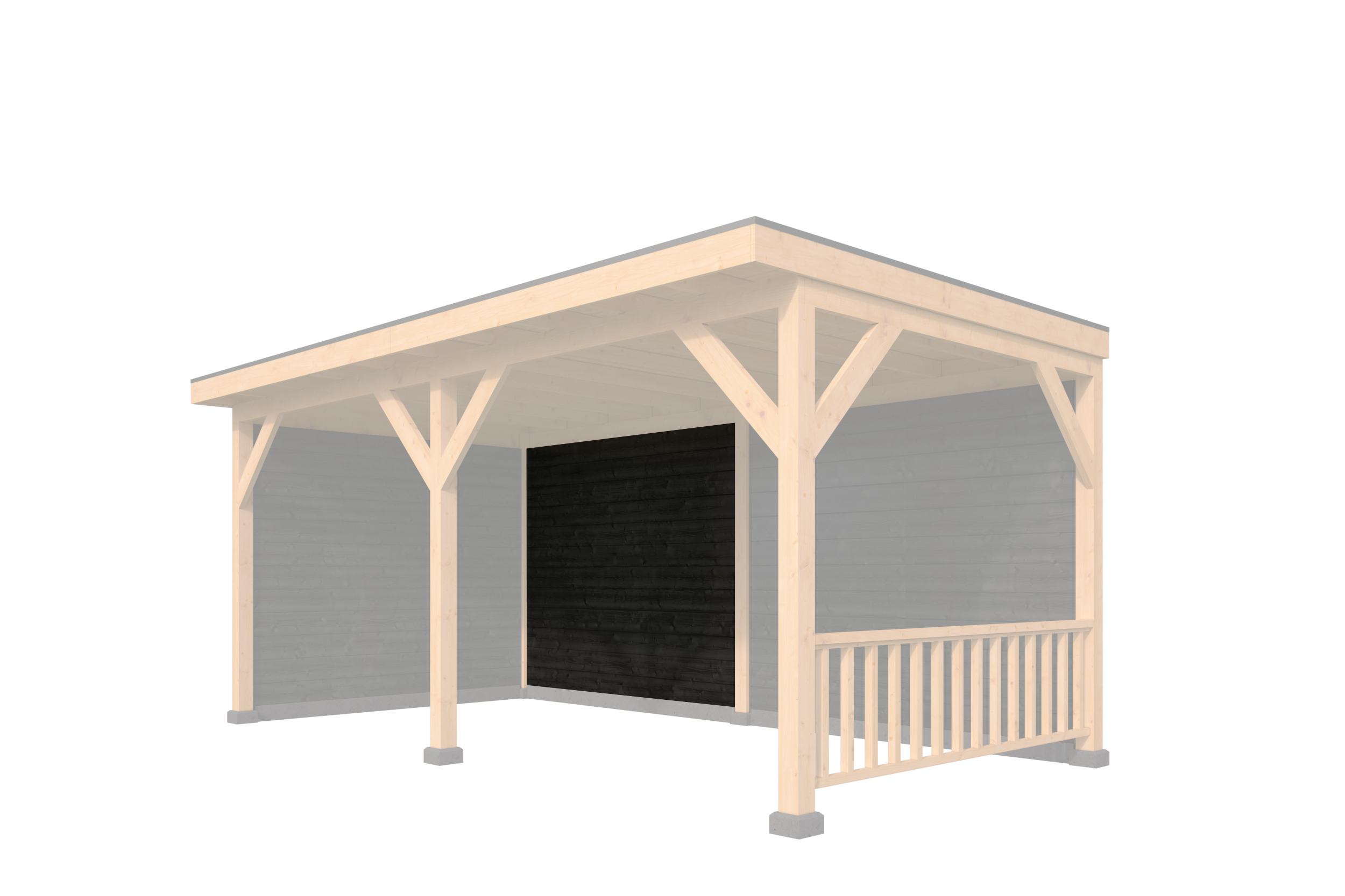 Wandmodule Type B Zweeds rabat zwart gespoten vuren 250 x 224 cm