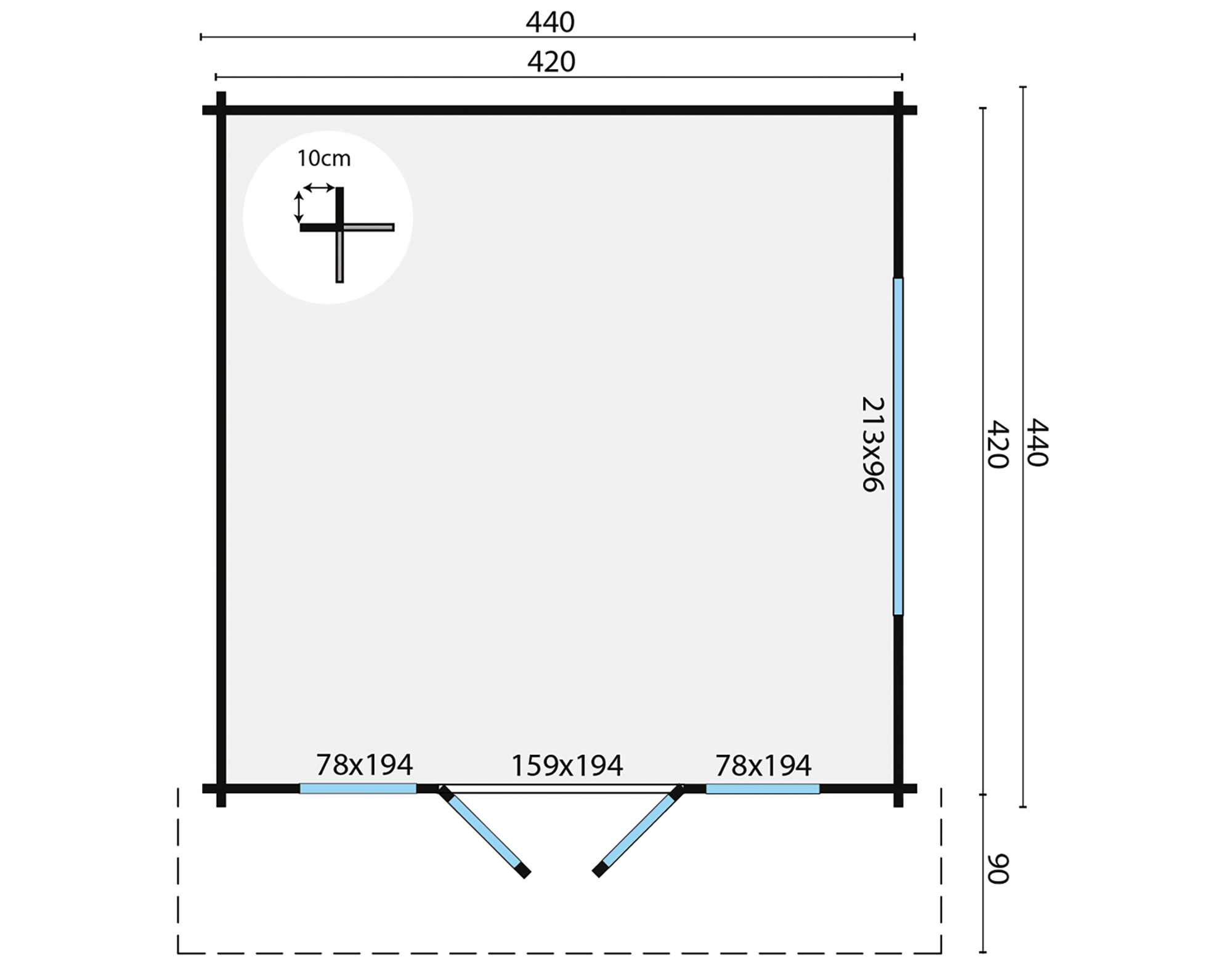 Blokhut - Tuinhuis Derby | 58 mm | vuren grijs geïmpregneerd