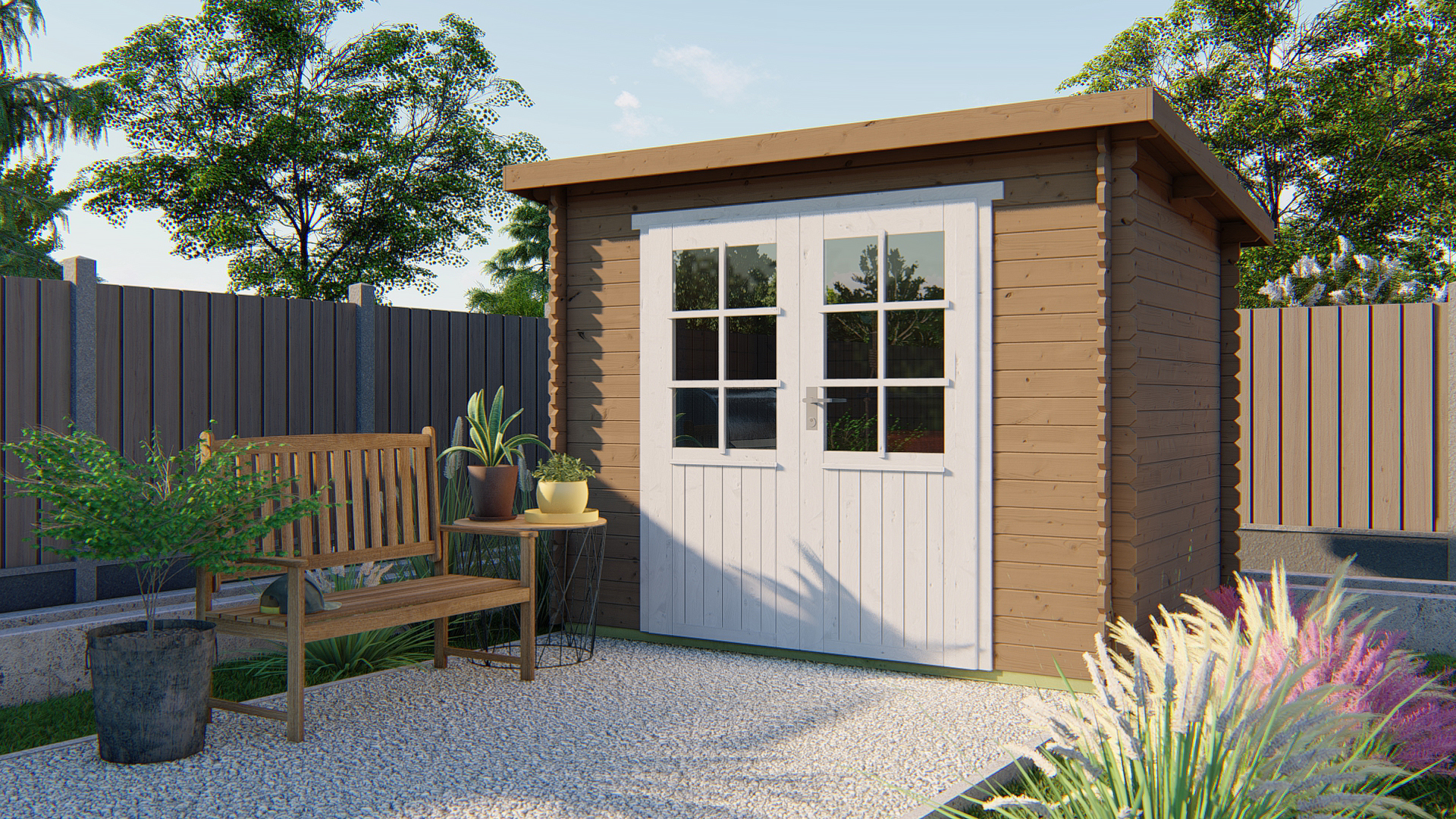 Blokhut - Tuinhuis Kris | 28 mm | vuren honinggeel geïmpregneerd Blokhut - Tuinhuis Kris | 28 mm | vuren honinggeel geïmpregneerd