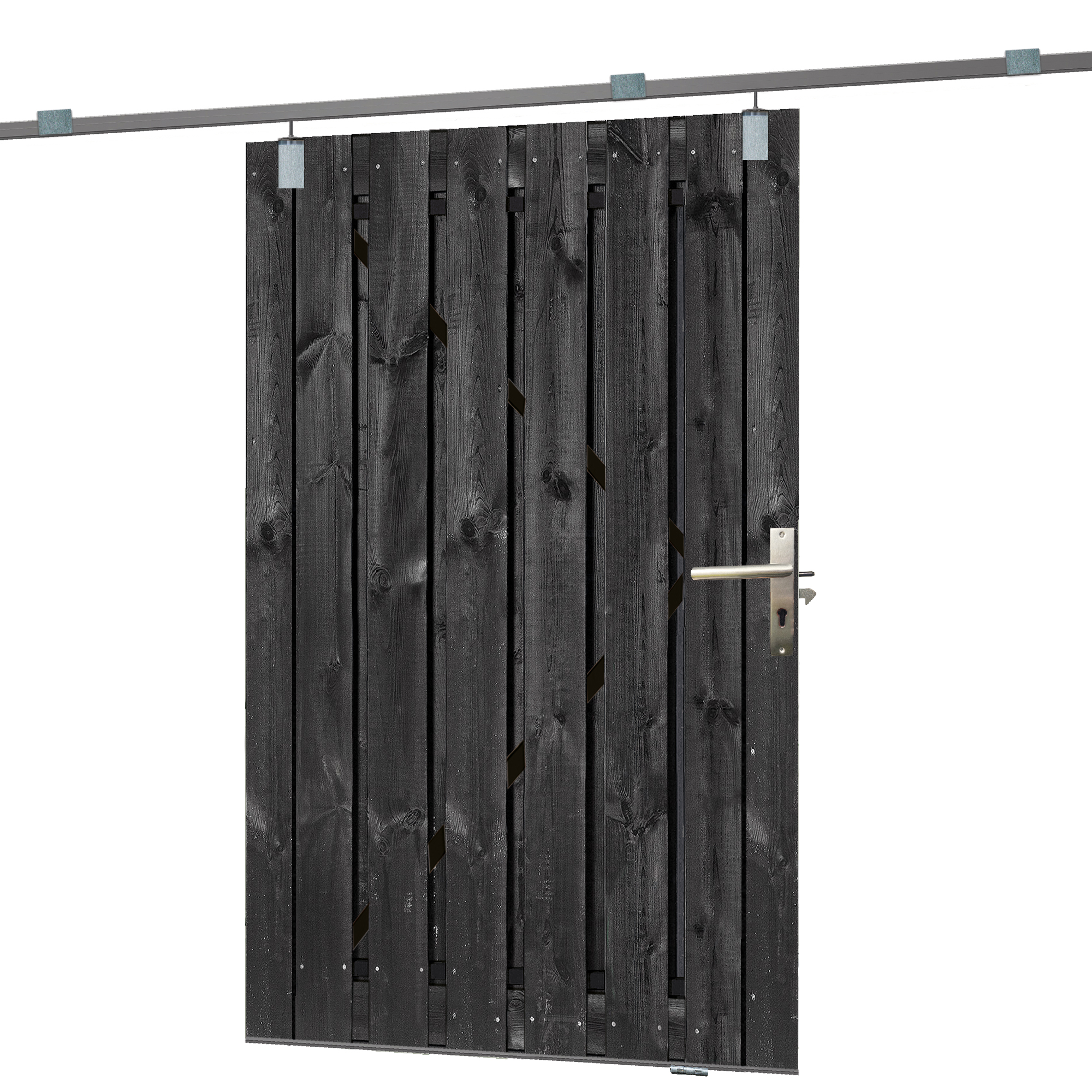 Hoofdafbeelding Tuindeur schuifsysteem grenen geïmpregneerd en zwart gespoten H195 x 130 cm
