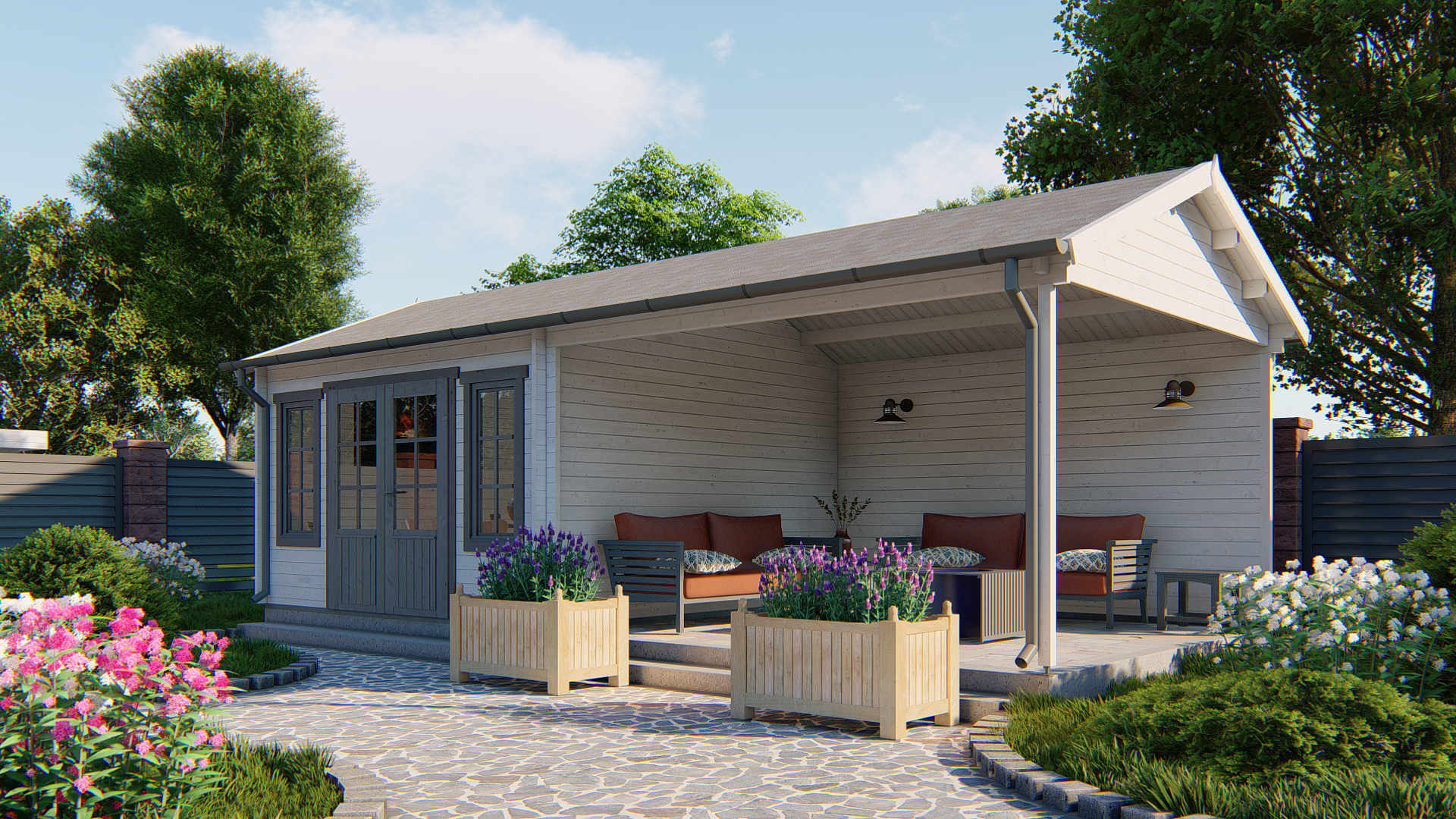 Blokhut - Tuinhuis Kwaspa | 44 mm | vuren bruin geïmpregneerd