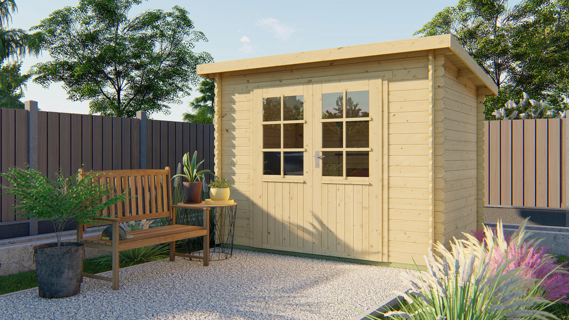 Blokhut - Tuinhuis Kris | 28 mm | vuren honinggeel geïmpregneerd Blokhut - Tuinhuis Kris | 28 mm | vuren honinggeel geïmpregneerd