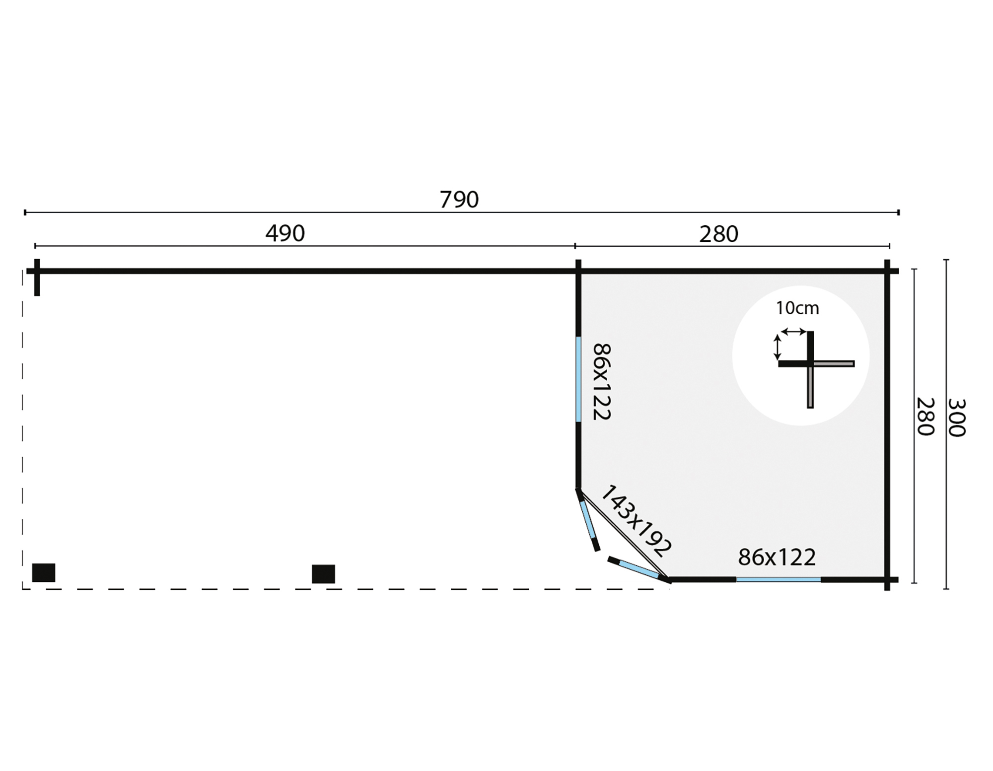 Blokhut - Tuinhuis Bertil | 44 mm | vuren onbehandeld