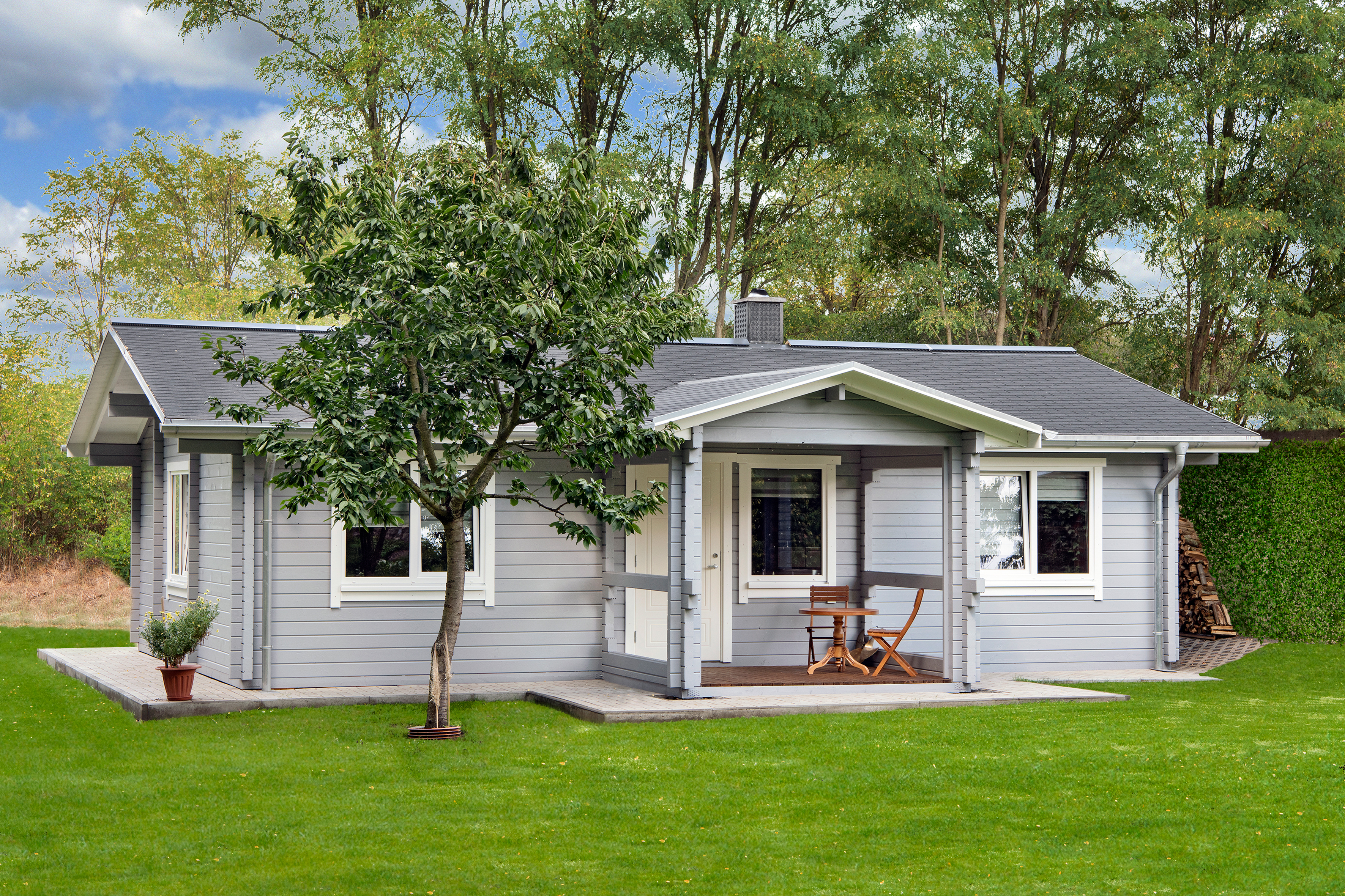 Blokhut - Tuinhuis Finn | 92 mm | vuren grijs geïmpregneerd Blokhut - Tuinhuis Finn | 92 mm | vuren grijs geïmpregneerd