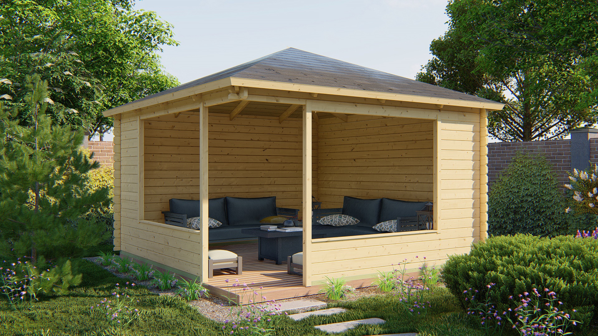 Blockhütten-Pavillon Marit | 44mm | unbehandelt