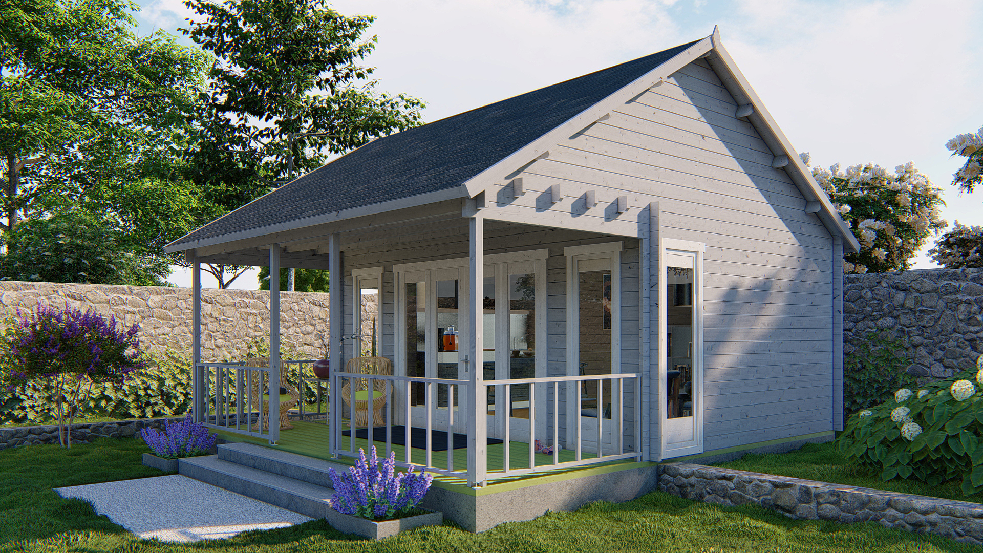 Blokhut - Tuinhuis Olaug | 44 mm | vuren grijs geïmpregneerd Blokhut - Tuinhuis Olaug | 44 mm | vuren grijs geïmpregneerd