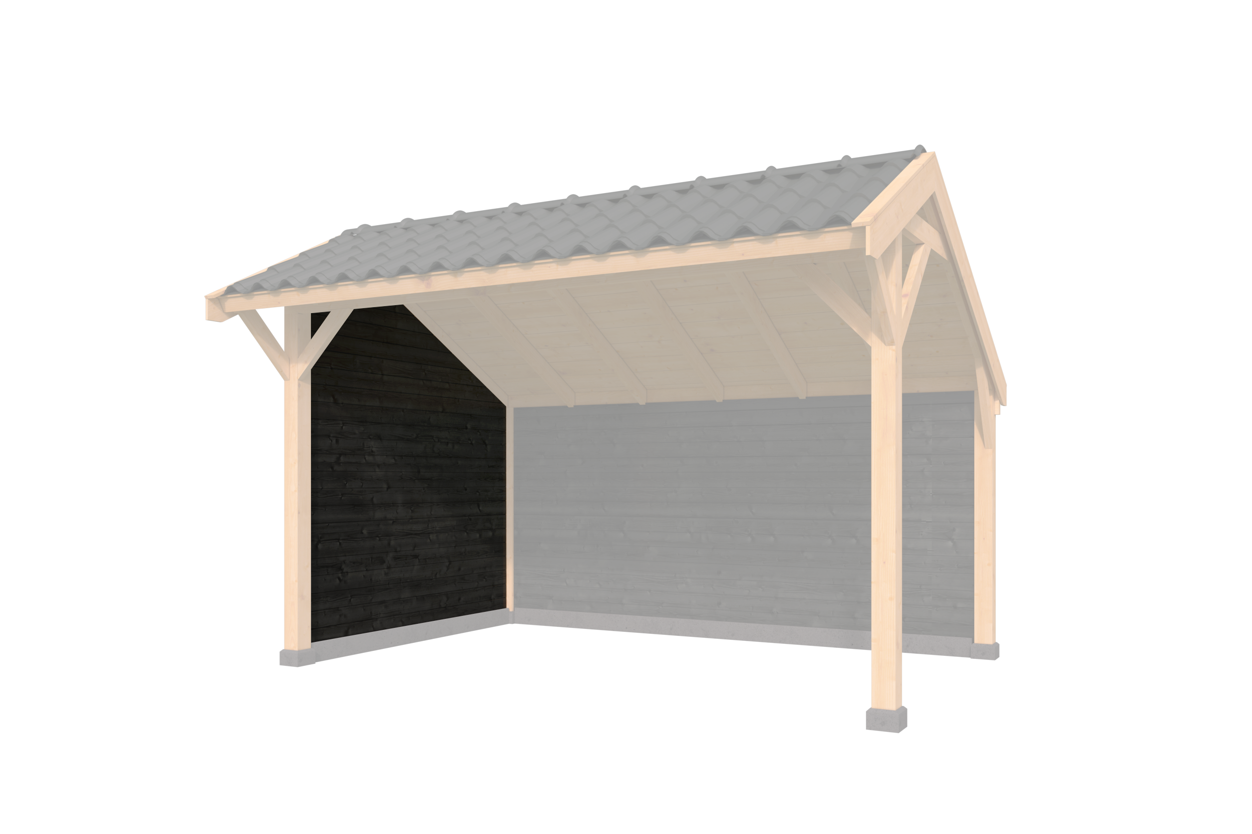 Wandmodule Type B Zweeds rabat zwart gespoten vuren 250 x 224 cm