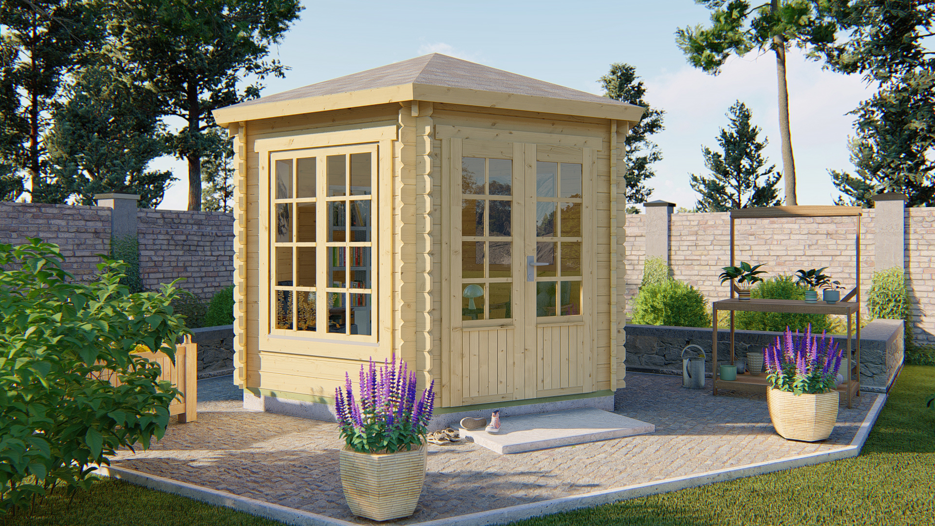 Blokhut - Tuinhuis Nora | 34 mm | vuren grijs geïmpregneerd Blokhut - Tuinhuis Nora | 34 mm | vuren grijs geïmpregneerd