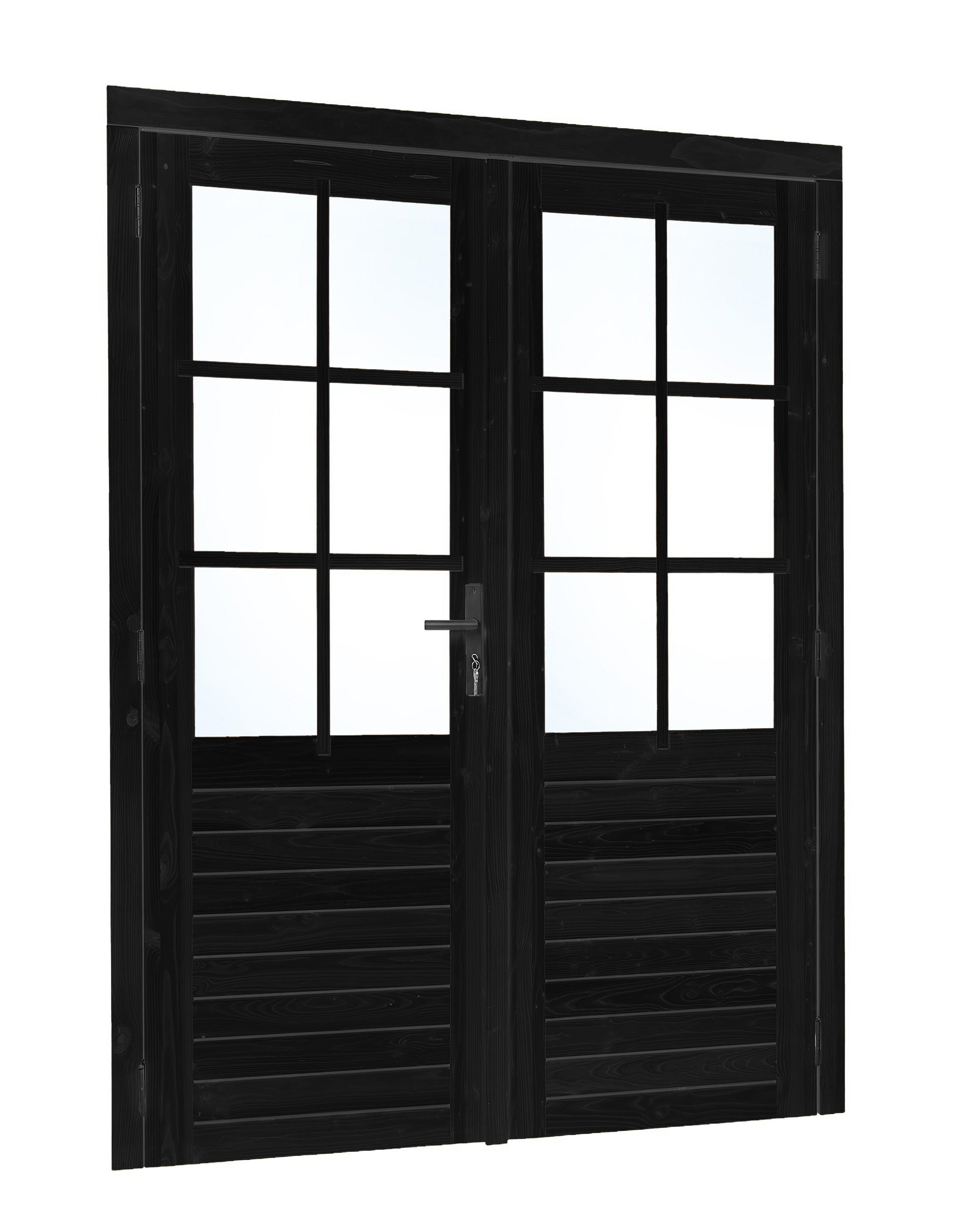 Vuren dubbele glas deur 6-ruits zwart gespoten B1850xH2050mm buitenmaat, linksdraaiend