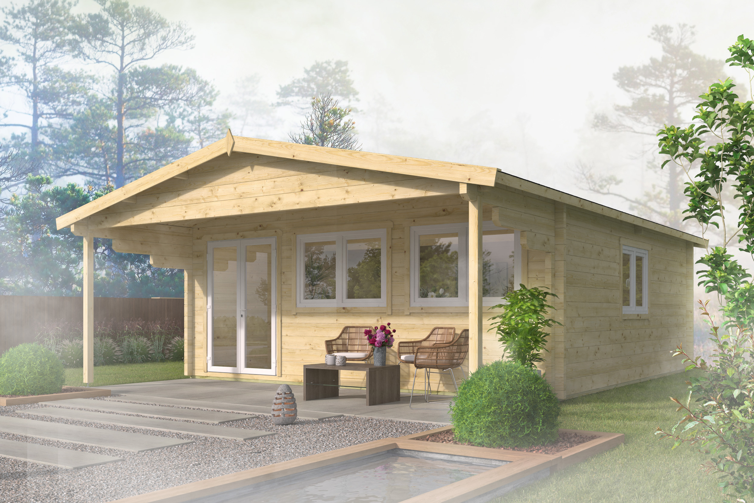 Blokhut - Tuinhuis Rune | 70 mm | vuren groen geïmpregneerd Blokhut - Tuinhuis Rune | 70 mm | vuren groen geïmpregneerd