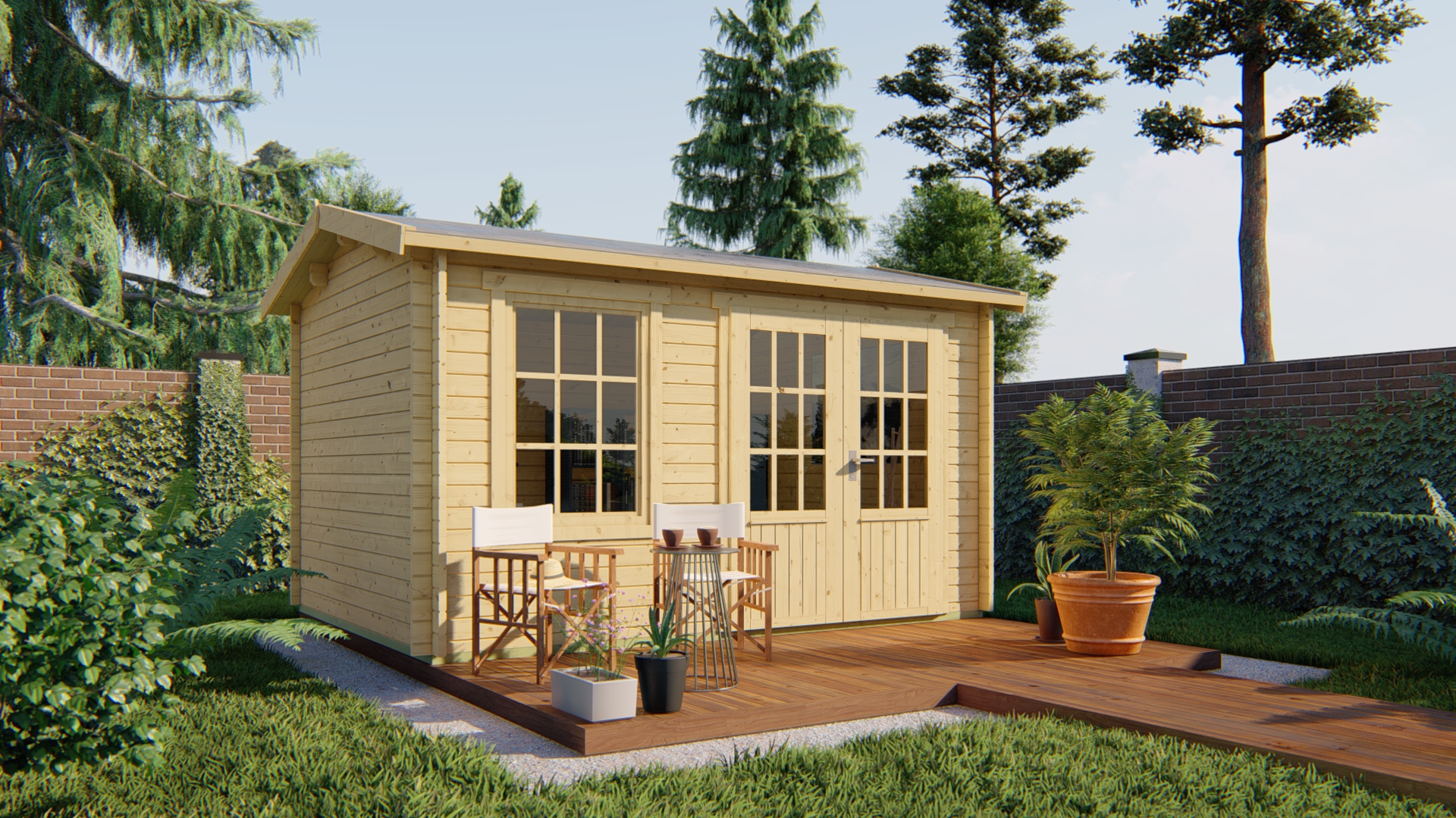 Blokhut - Tuinhuis Chloe | 40 mm | vuren onbehandeld Blokhut - Tuinhuis Chloe | 40 mm | vuren onbehandeld