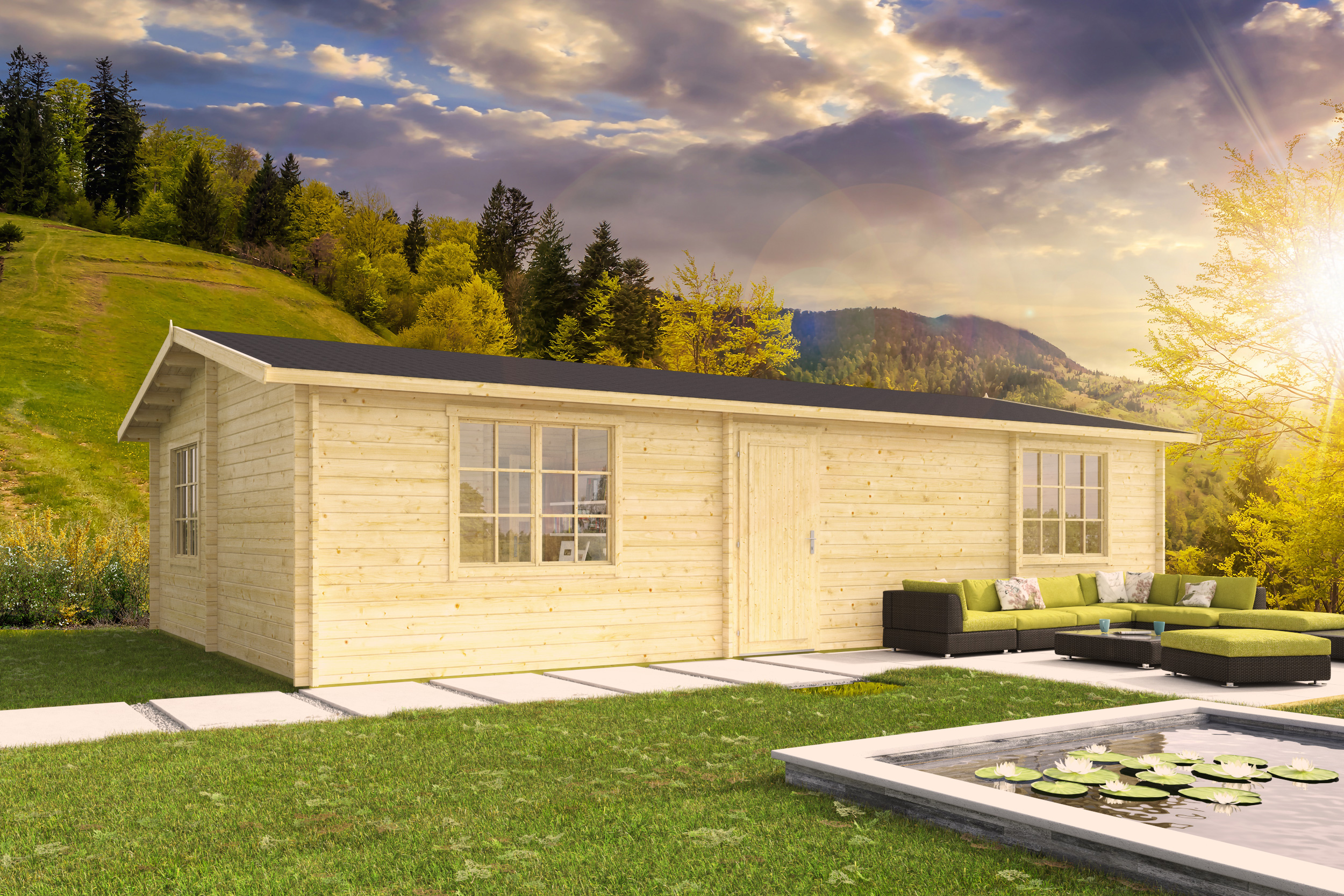 Blokhut - Tuinhuis Navarra | 44 mm | onbehandeld