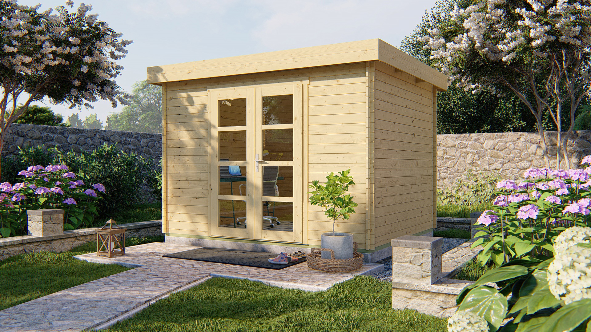 Blokhut - Tuinhuis Hypermodern | 28 mm | vuren honinggeel geïmpregneerd Blokhut - Tuinhuis Hypermodern | 28 mm | vuren honinggeel geïmpregneerd