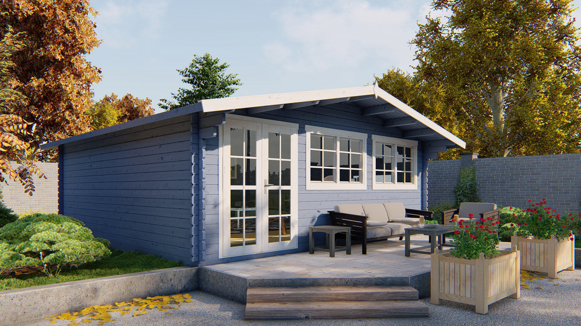 Blokhut - Tuinhuis Helle | 44 mm | vuren grijs geïmpregneerd