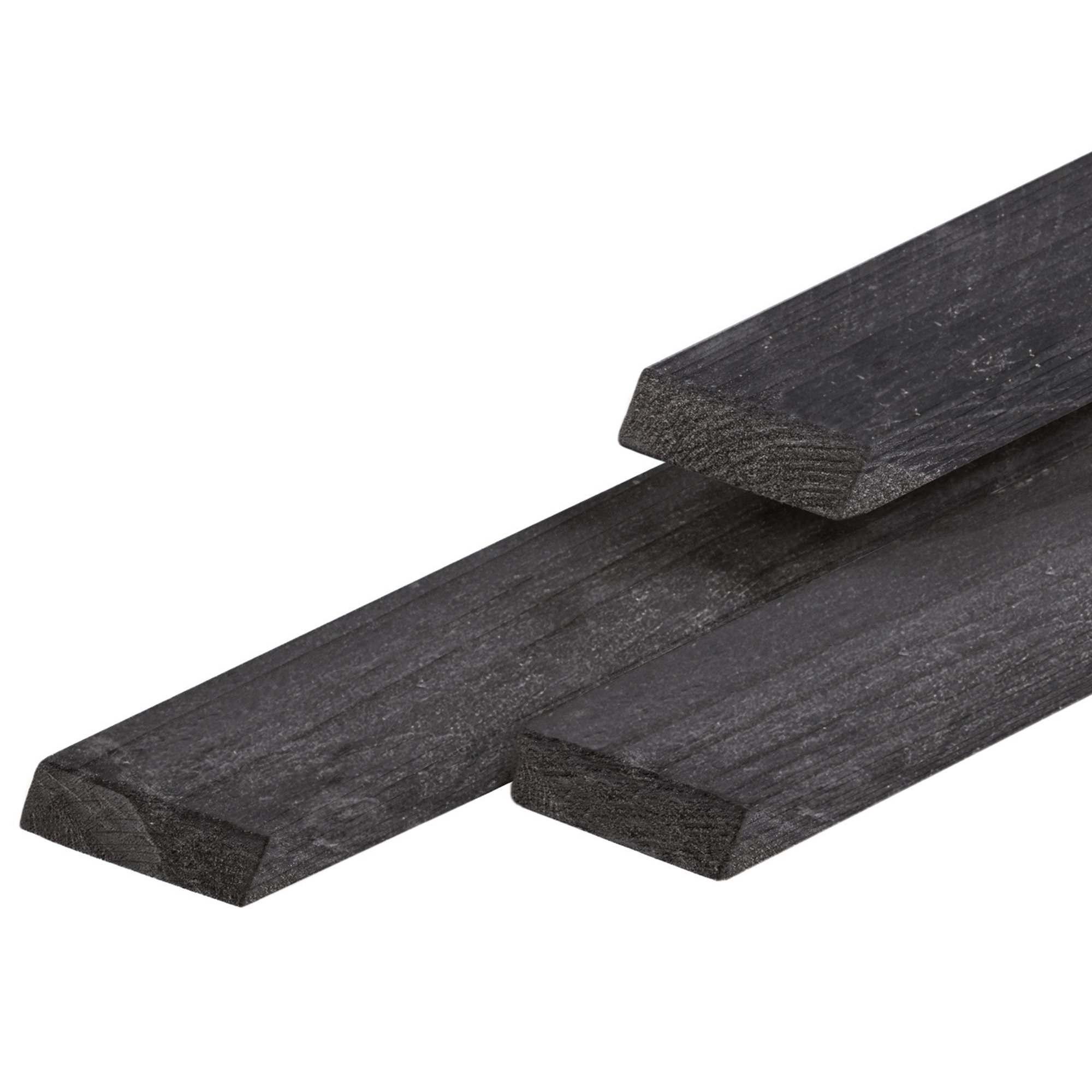 Douglas rhombusprofiel, zwart gespoten, gedroogd 2,0 x 6,7 x 360 cm