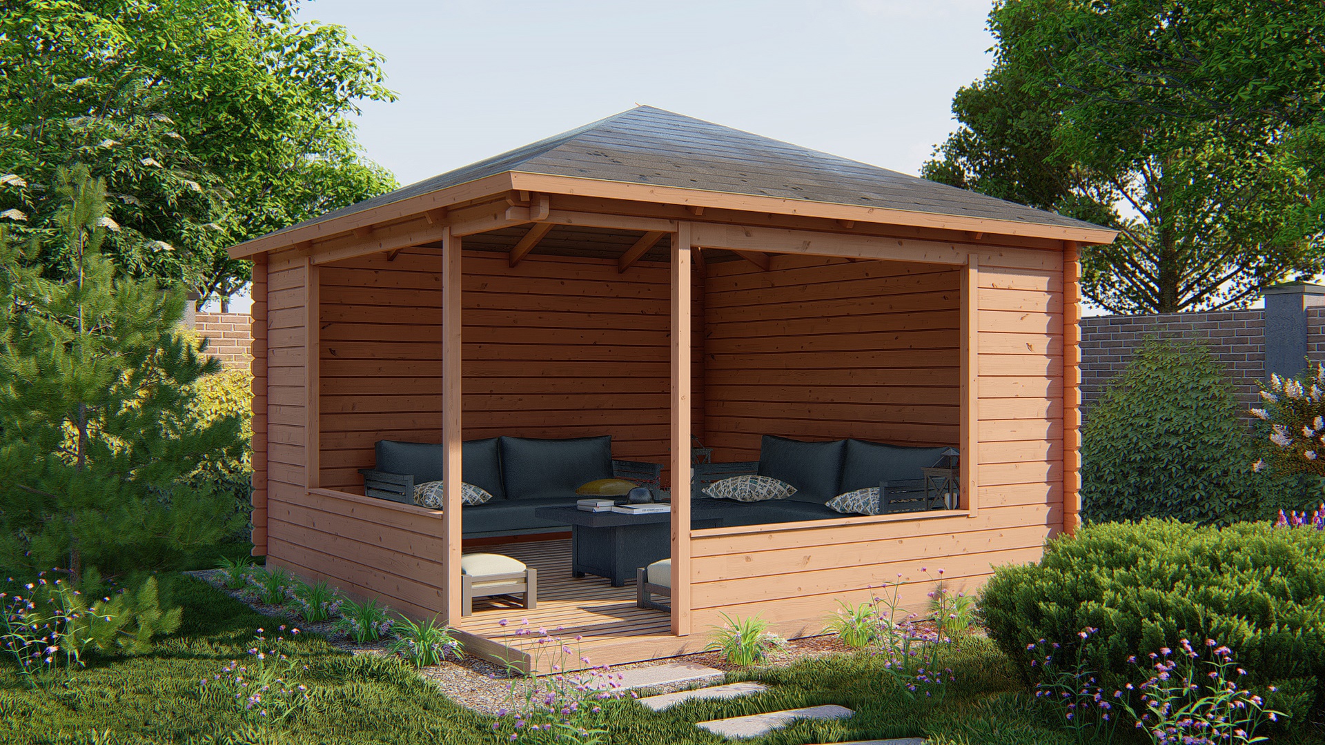Blockhütten-Pavillon Marit | 44mm | unbehandelt