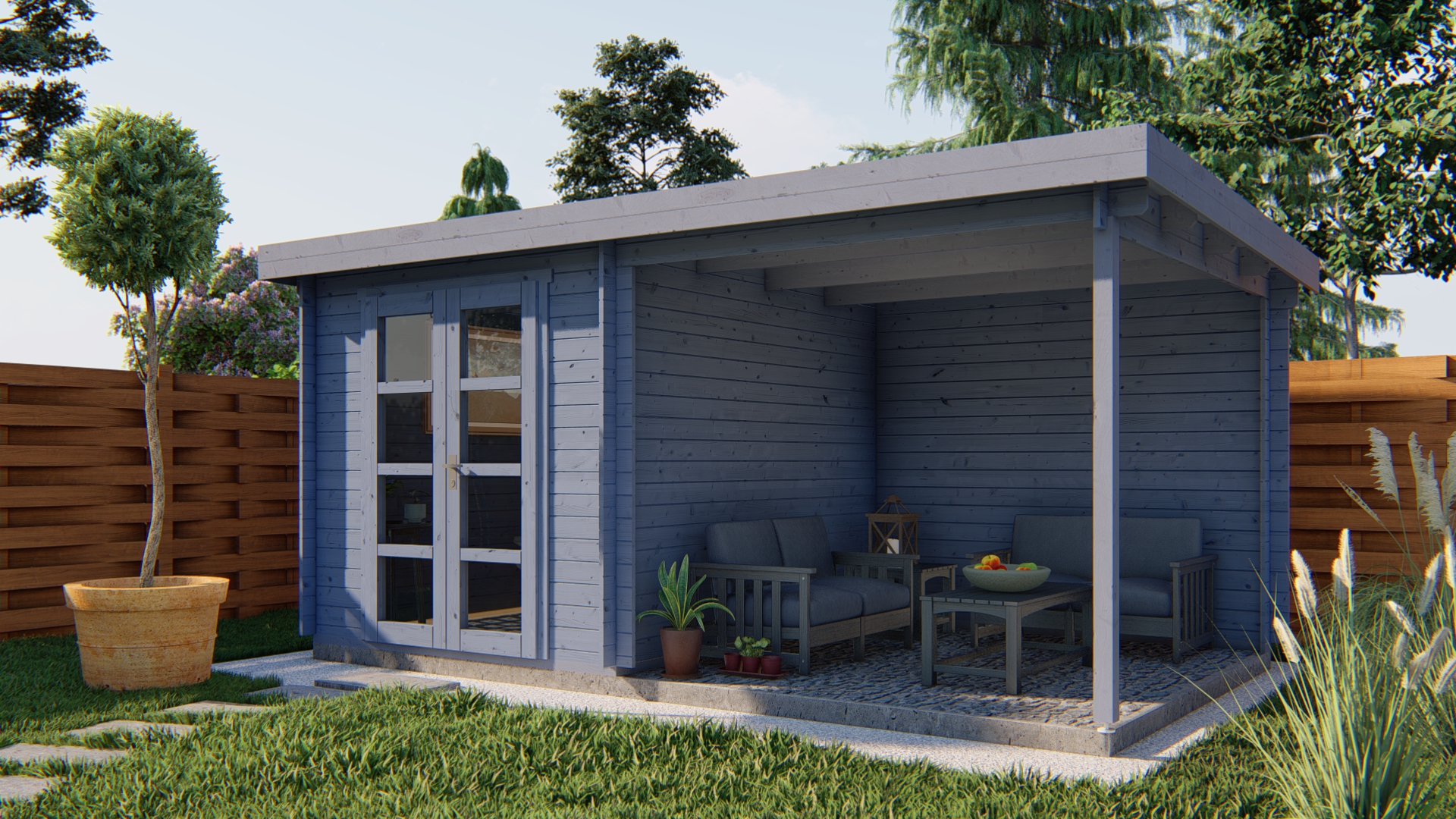 Blokhut - Tuinhuis Eirunn | 28 mm | honinggeel geïmpregneerd Blokhut - Tuinhuis Eirunn | 28 mm | honinggeel geïmpregneerd