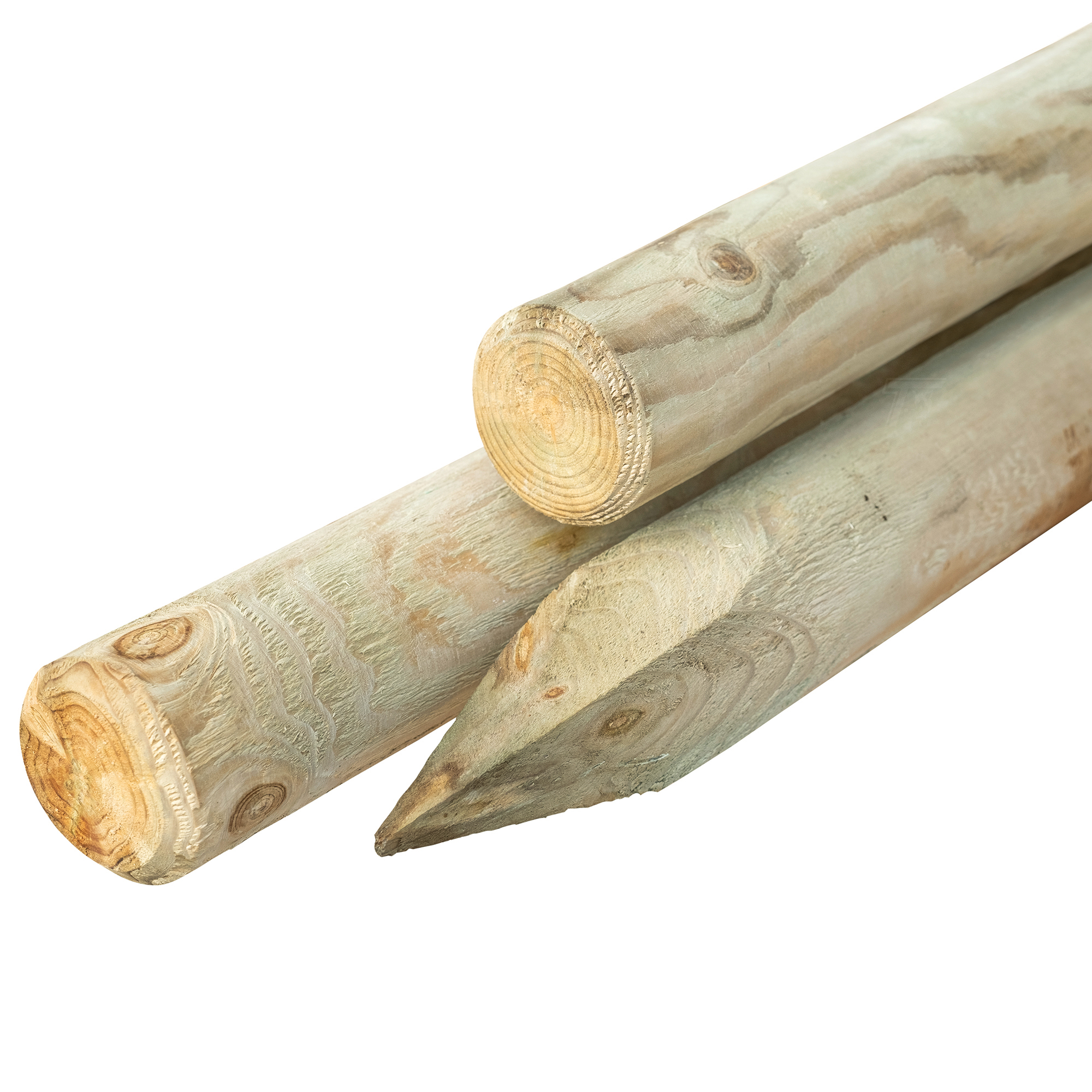 Grenen pallisade Ø 8,0 x 60 cm, groen geïmpregneerd, gepunt, rond gefreesd, gekruind