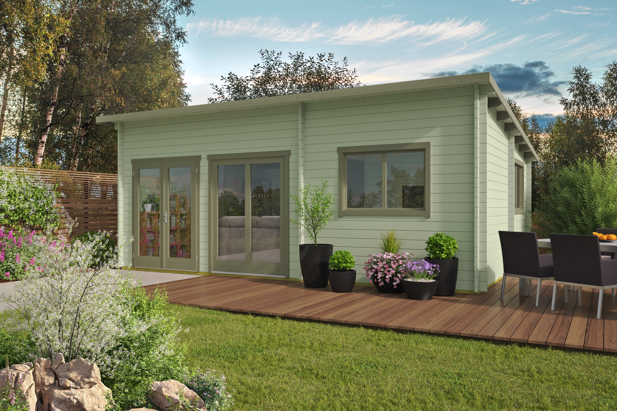 Blokhut - Tuinhuis Moderna | 44 mm | grijs geïmpregneerd