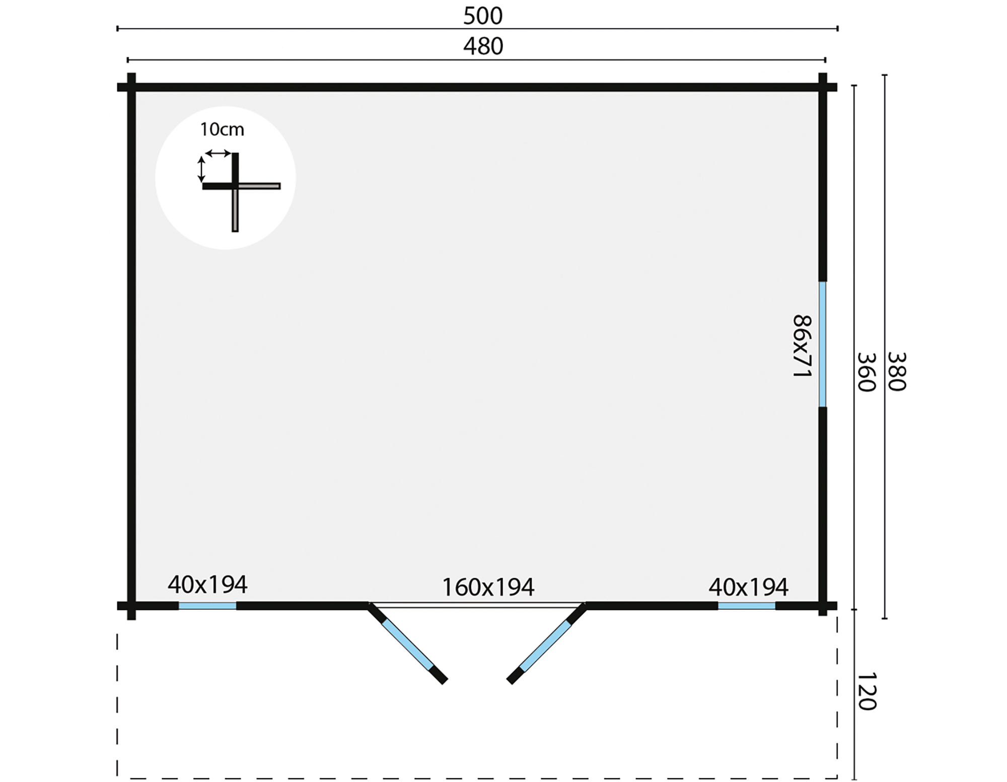 Blokhut - Tuinhuis Gustav | 44 mm | vuren onbehandeld