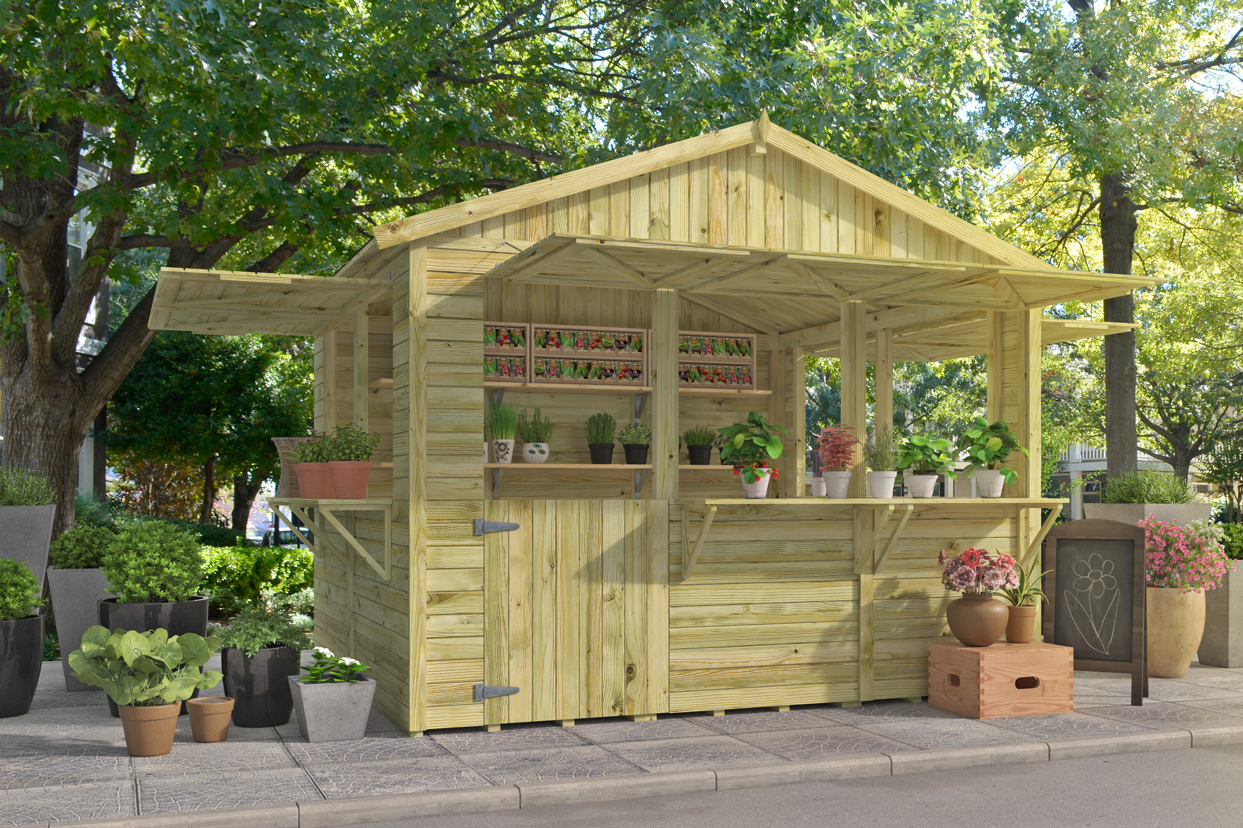 Kiosk Playa, groen geïmpregneerd vuren, incl vloer, dakleer — 2