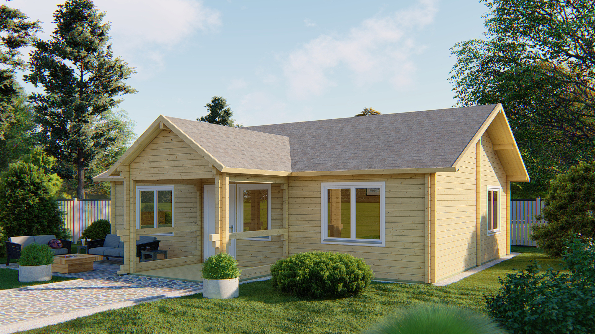 Blokhut - Tuinhuis Finn | 92 mm | vuren honinggeel geïmpregneerd Blokhut - Tuinhuis Finn | 92 mm | vuren honinggeel geïmpregneerd