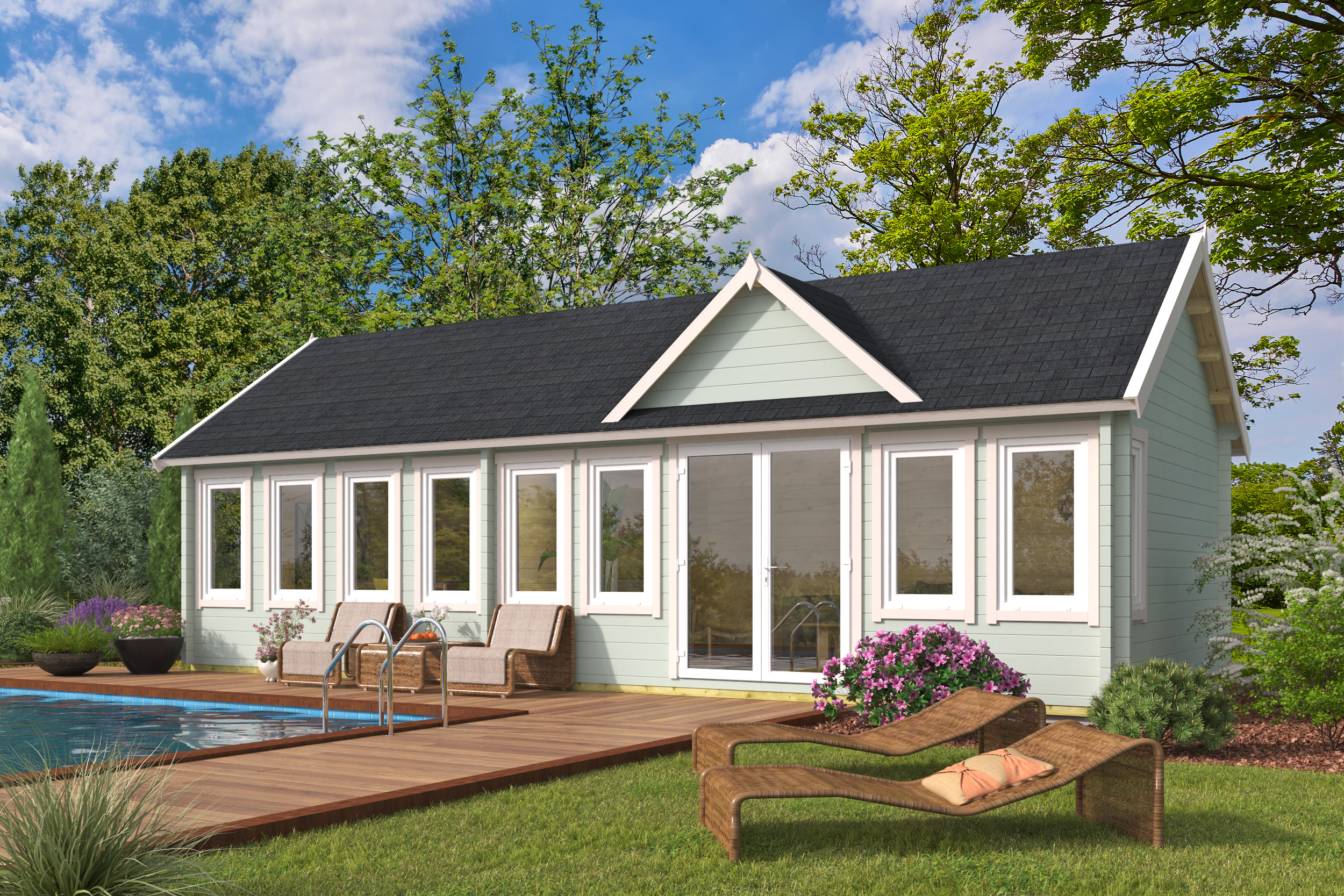 Blokhut - Tuinhuis Big Lauren | 70 mm | vuren grijs geïmpregneerd Blokhut - Tuinhuis Big Lauren | 70 mm | vuren grijs geïmpregneerd