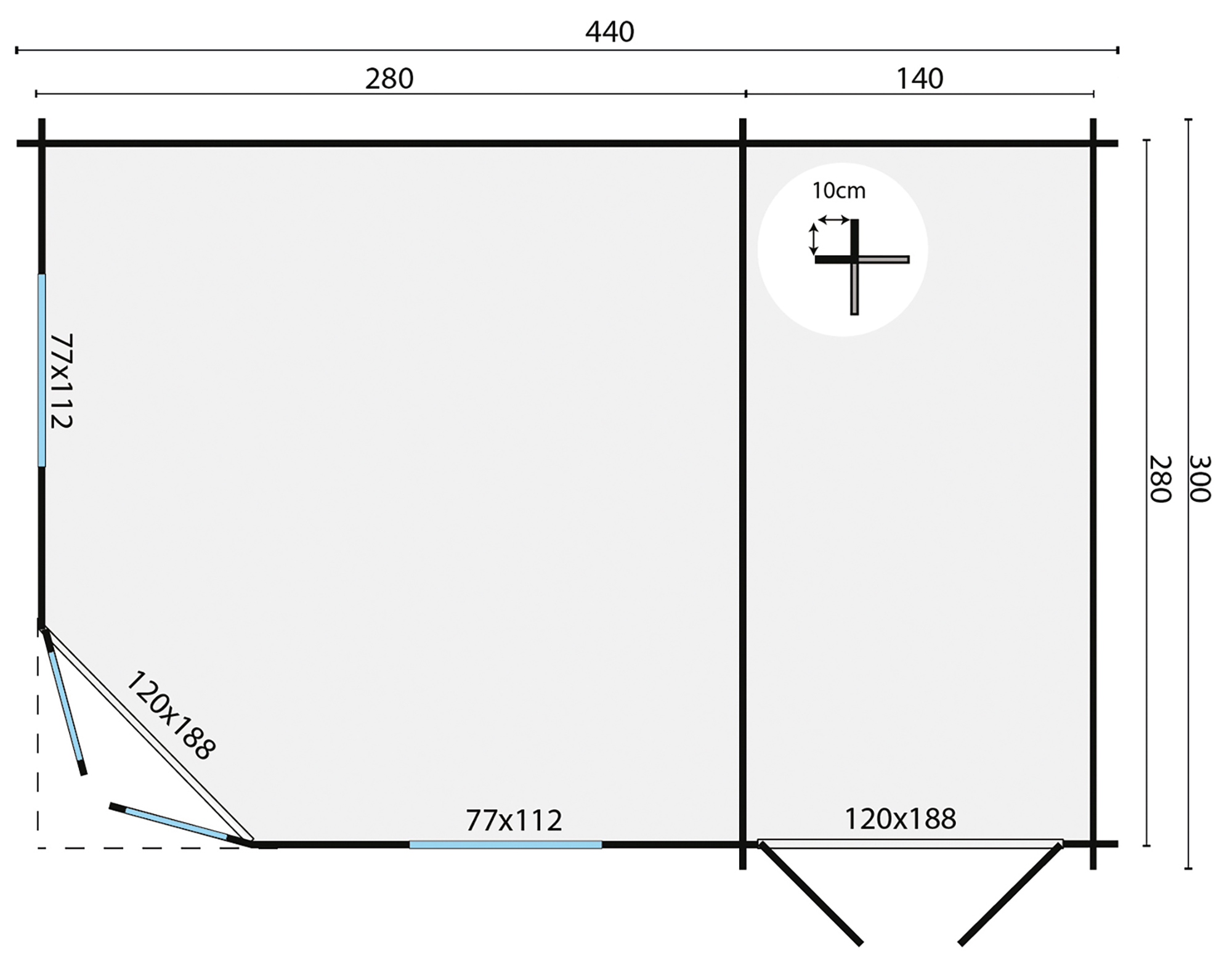 Blokhut - Tuinhuis Agnes | 44 mm | vuren onbehandeld