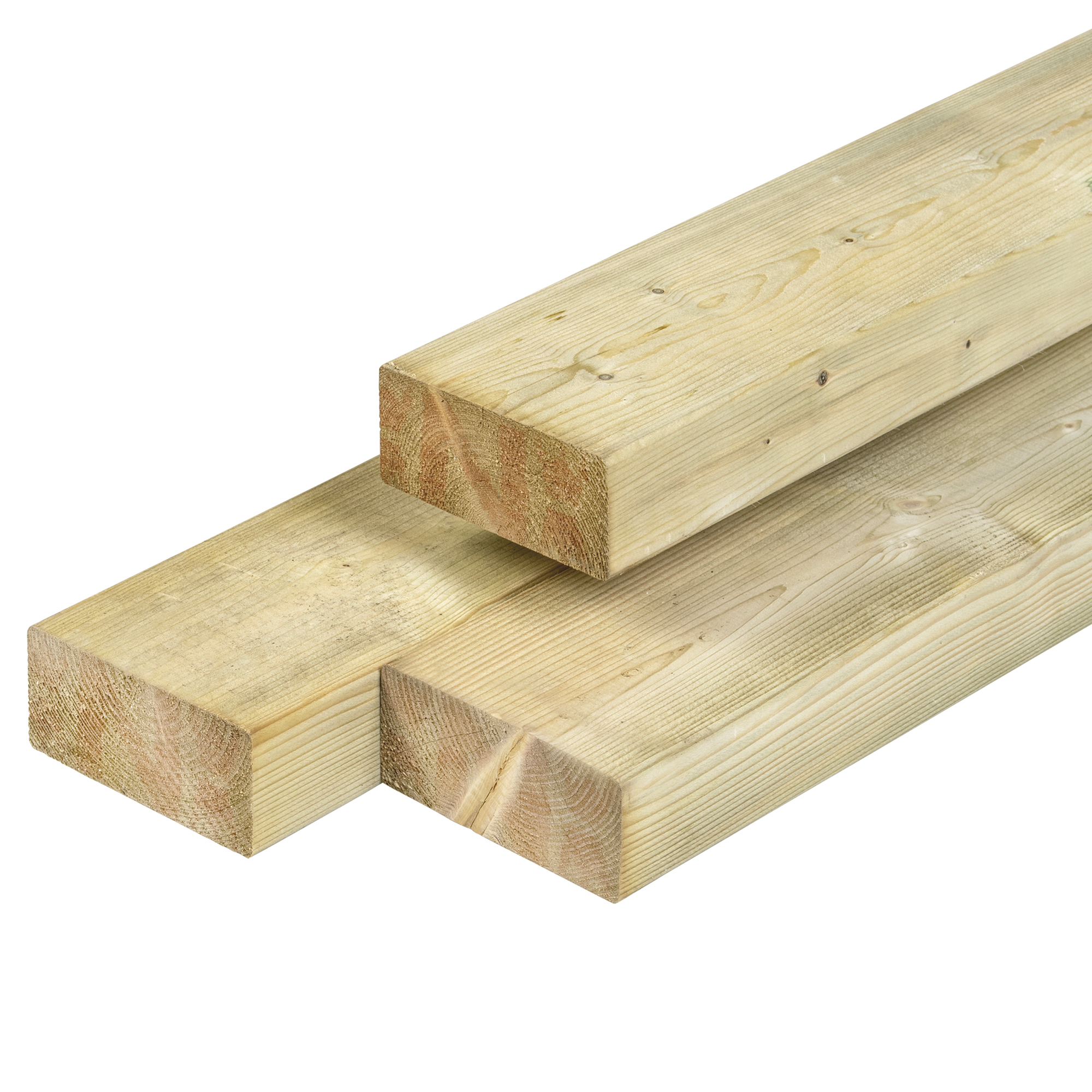 NE vuren regel 4,5 x 9,5 x 390 cm, gedroogd, groen geïmpregneerd, geschaafd, 4 ronde hoeken
