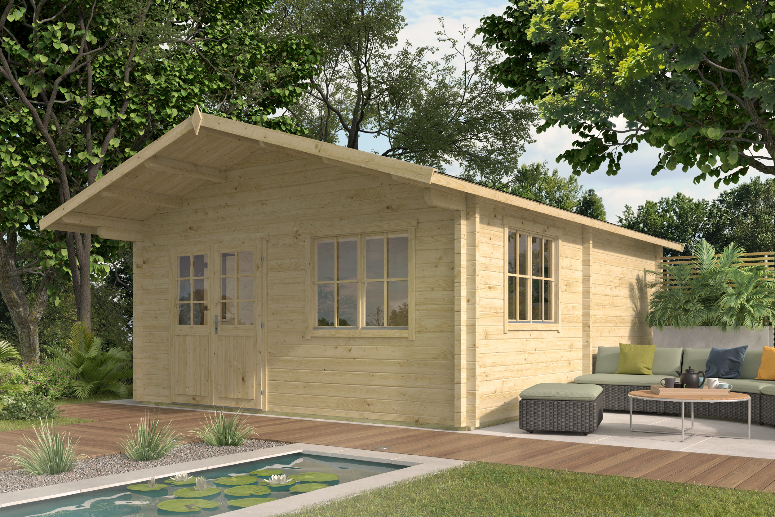Blokhut - Tuinhuis Niedersachsen | 70 mm | vuren Red Class Wood geïmpregneerd