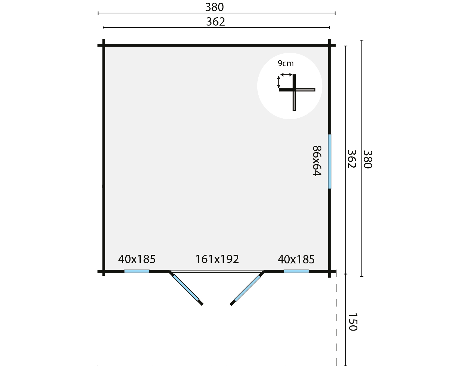 Blokhut - Tuinhuis Sören | 44 mm | vuren groen geïmpregneerd
