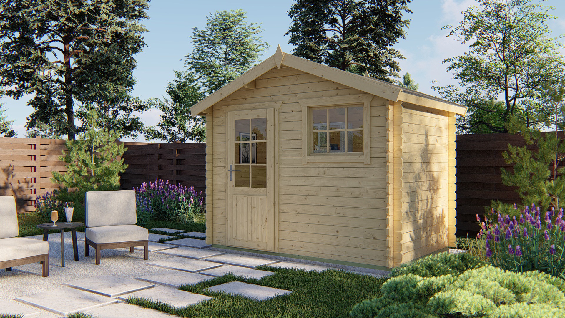 Blokhut - Tuinhuis Sten | 28 mm | vuren honinggeel geïmpregneerd Blokhut - Tuinhuis Sten | 28 mm | vuren honinggeel geïmpregneerd