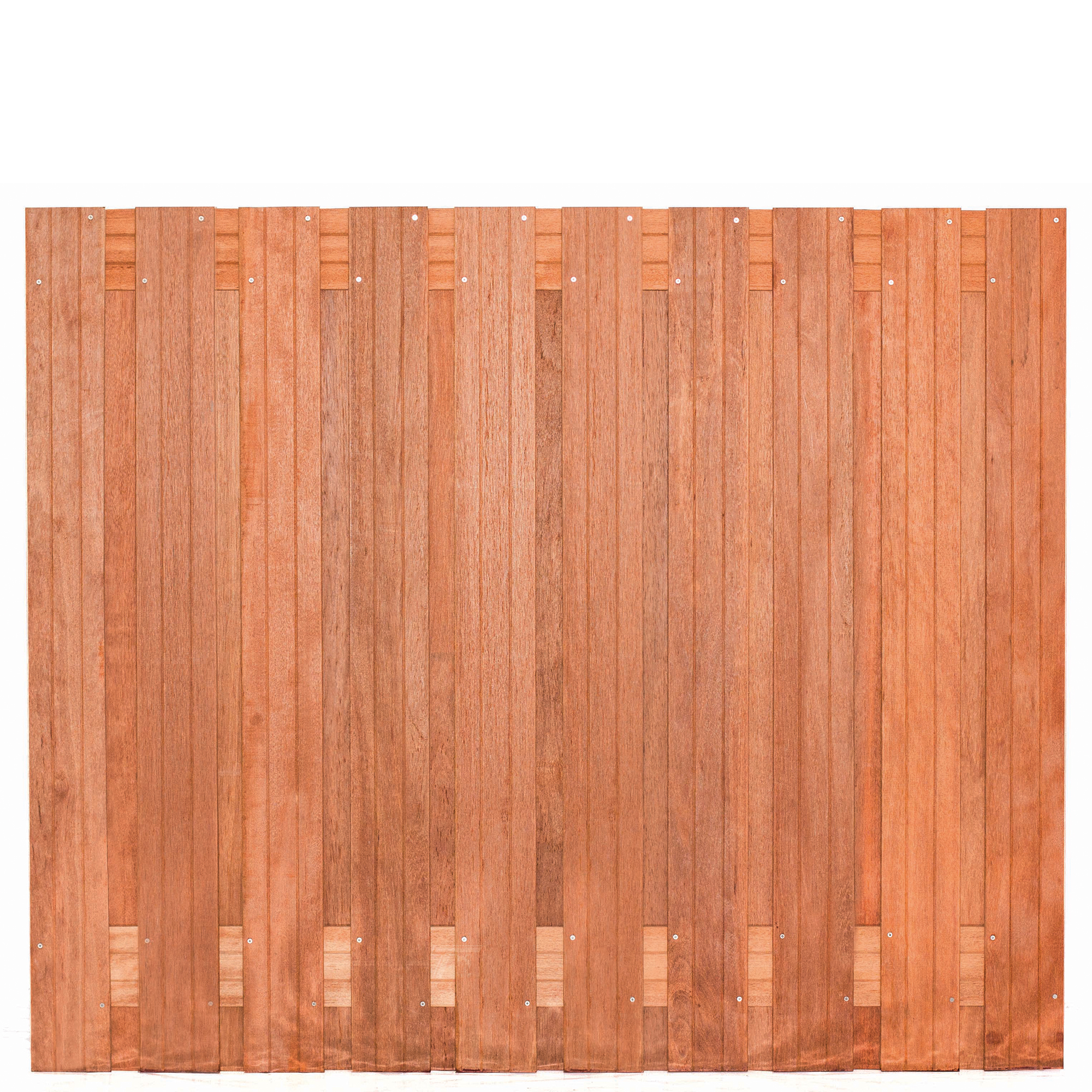 Tuinscherm Dronten, keruing hardhout, RVS-geschroefd, 21-planks (19+2) 180 x 150 cm