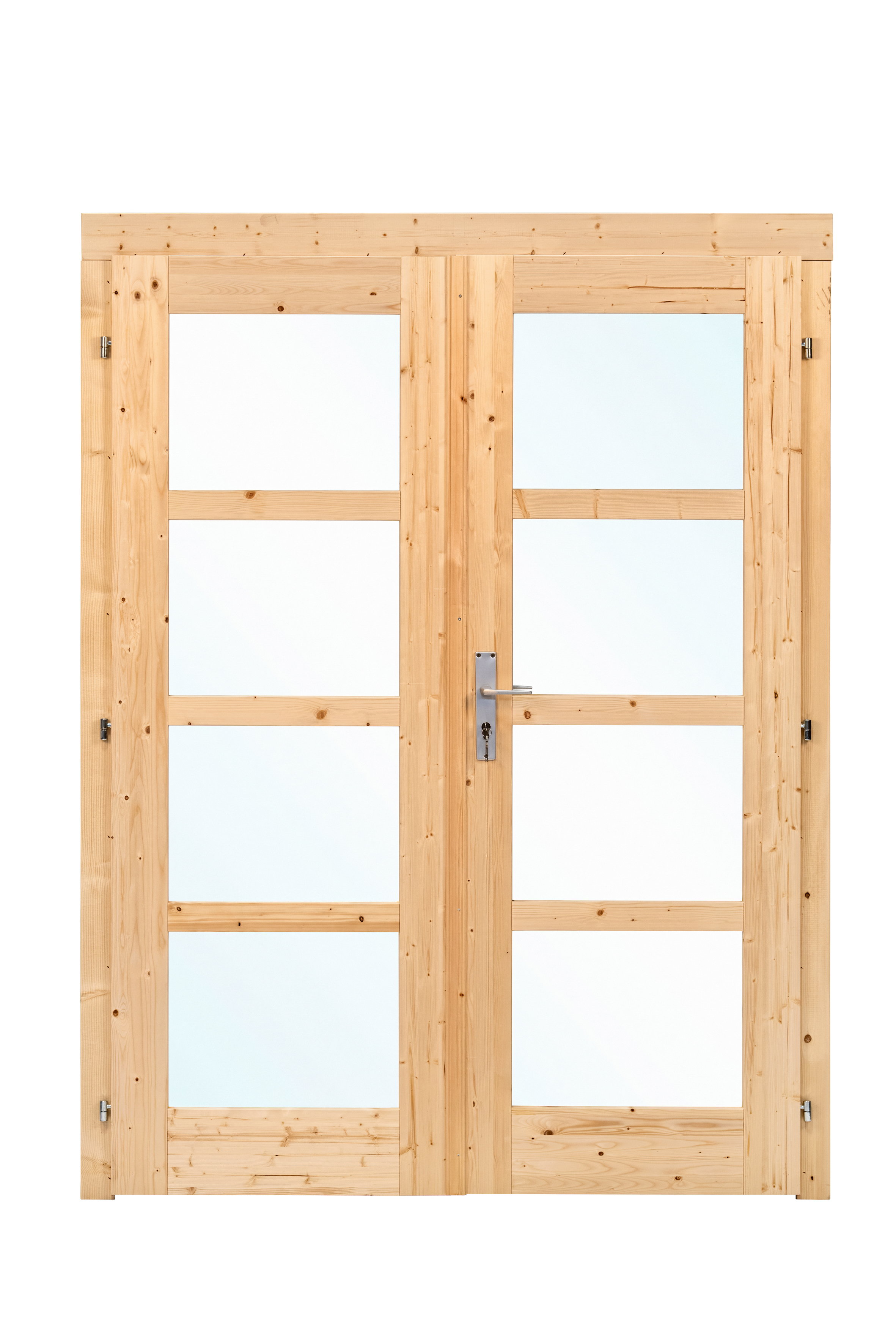 Dubbele deur+kozijn, vuren, enkel glas D1