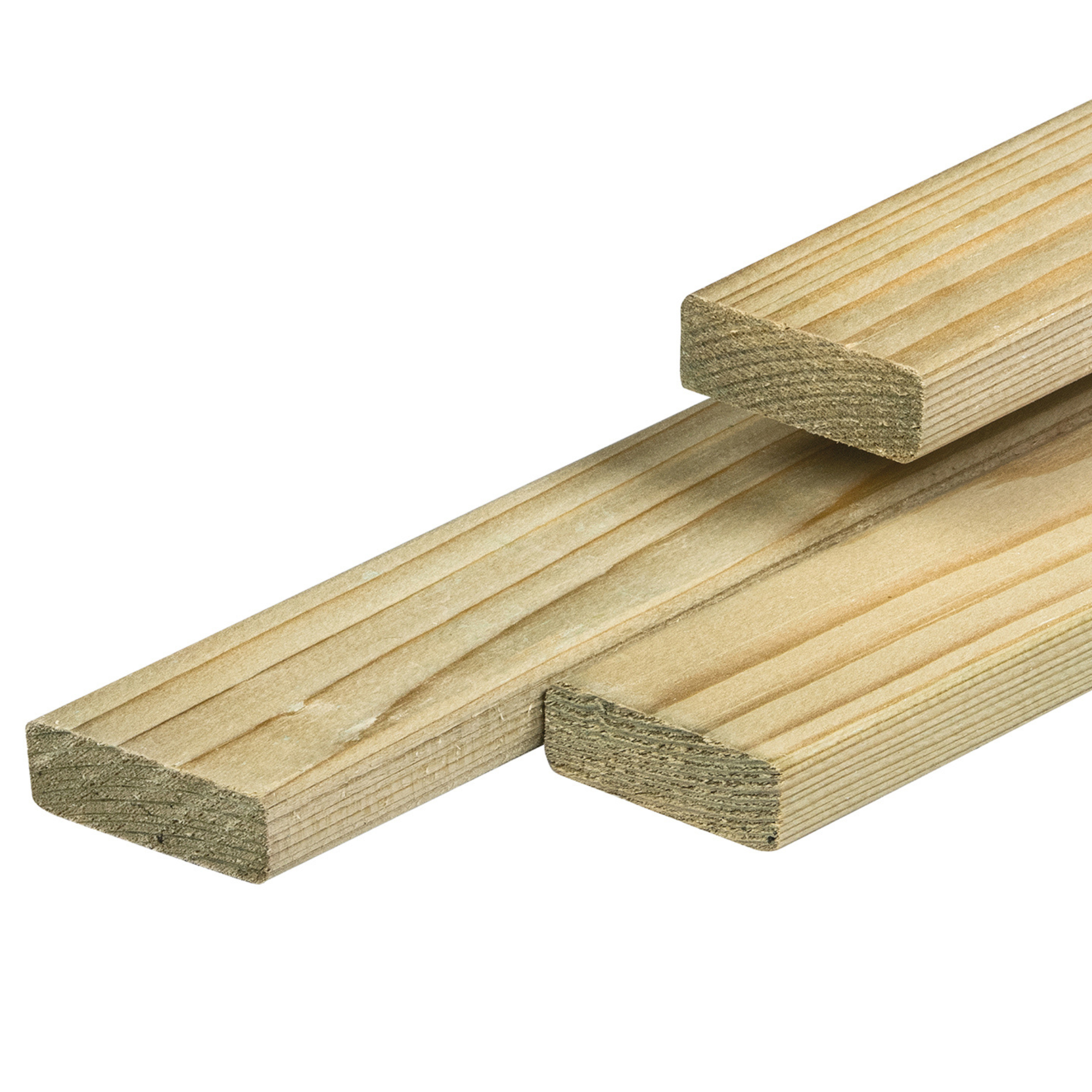 NE vuren lat 1,9 x 7,0 x 390 cm, gedroogd, groen geïmpregneerd, geschaafd, 4 ronde hoeken