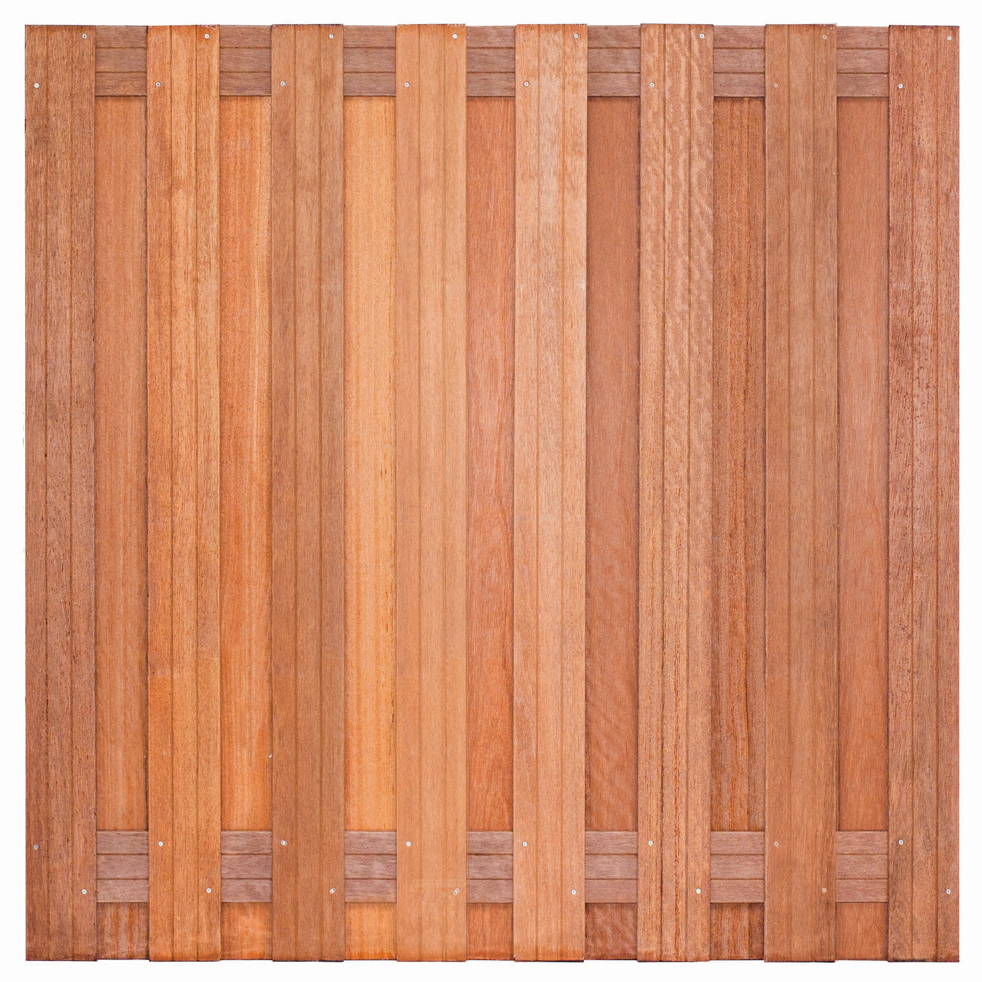Sichtschutzzaun Kampen, Keruing hartholz, edelstahlverschraubt, 17 Bretter (15+2) 180 x 180 cm