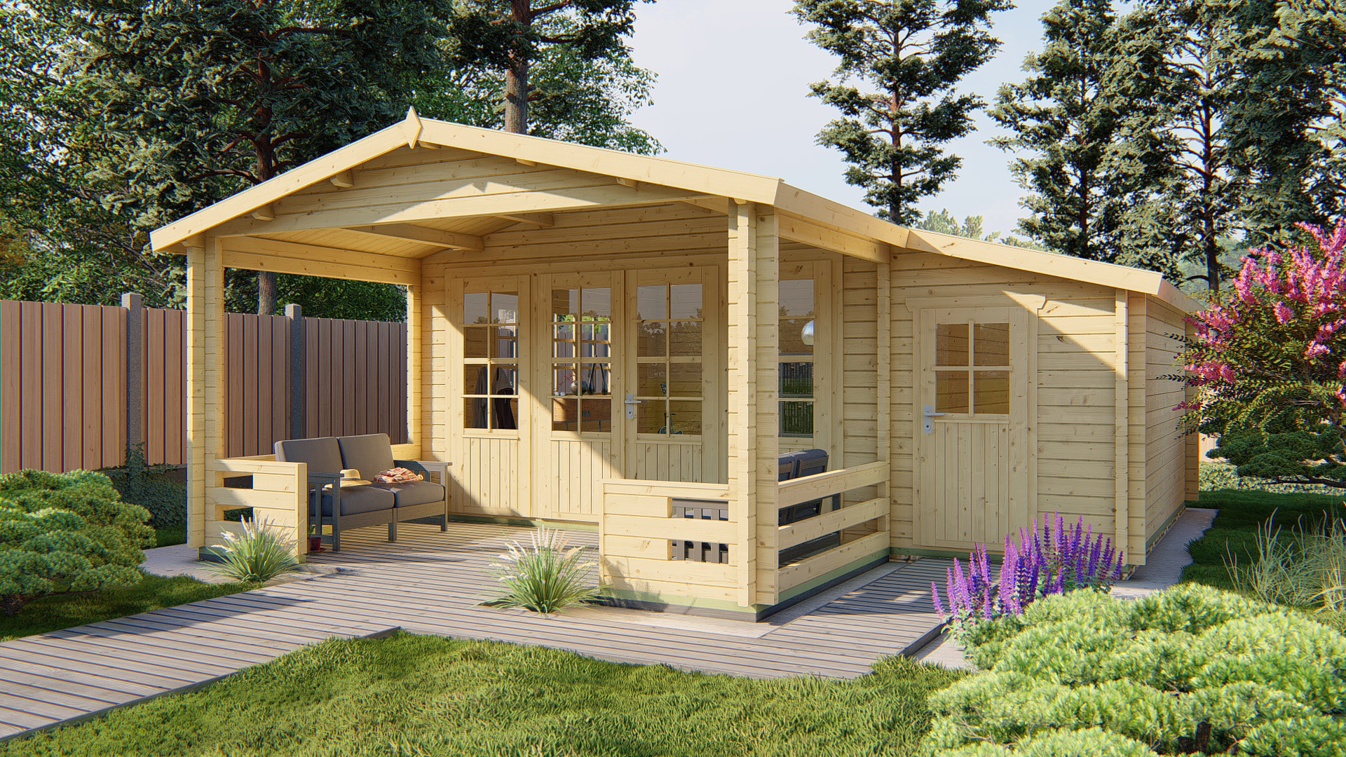 Blokhut - Tuinhuis Manchester | 58 mm | vuren groen geïmpregneerd Blokhut - Tuinhuis Manchester | 58 mm | vuren groen geïmpregneerd