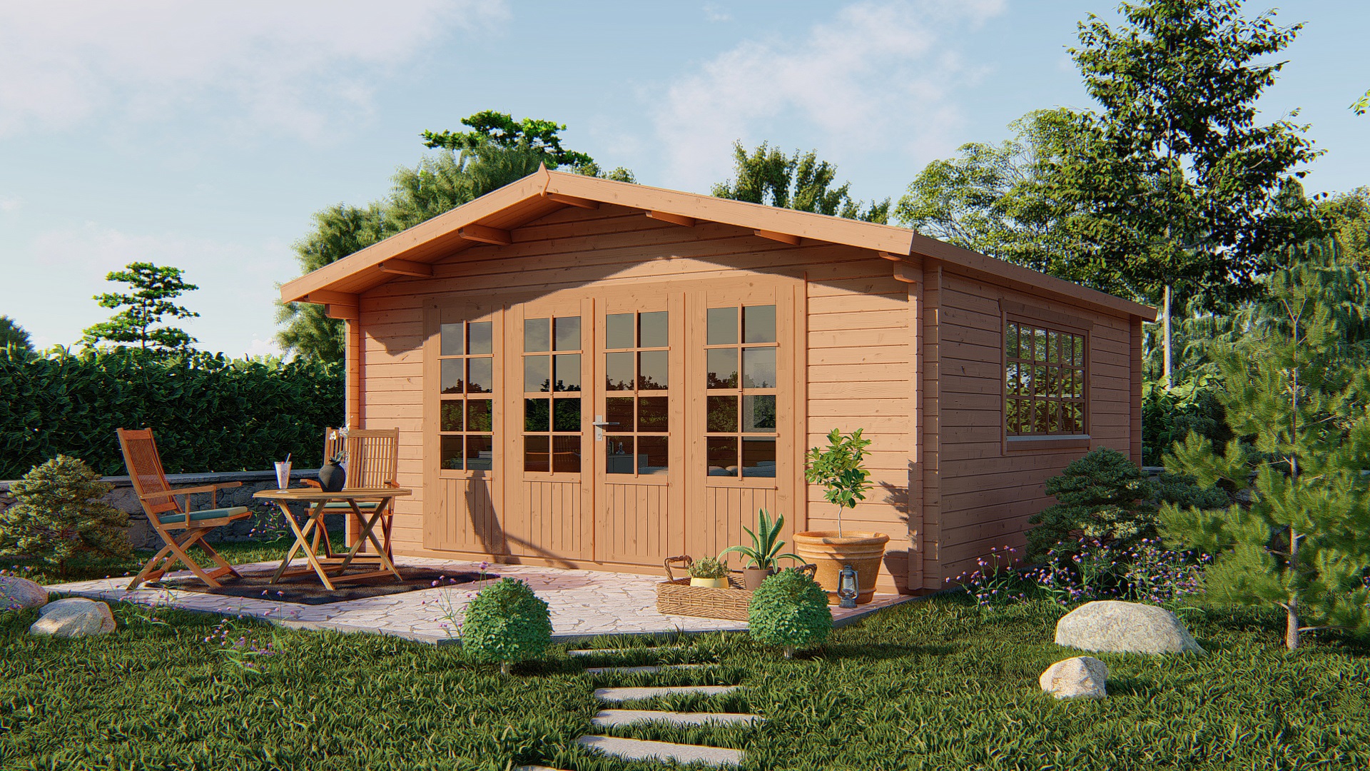 Blokhut - Tuinhuis Southampton | 58 mm | vuren bruin geïmpregneerd