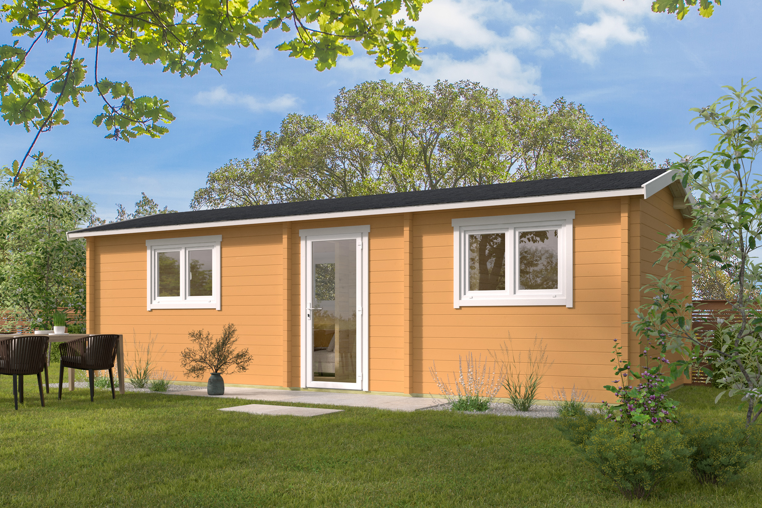 Blokhut - Tuinhuis Ava | 70 mm | vuren honinggeel geïmpregneerd Blokhut - Tuinhuis Ava | 70 mm | vuren honinggeel geïmpregneerd